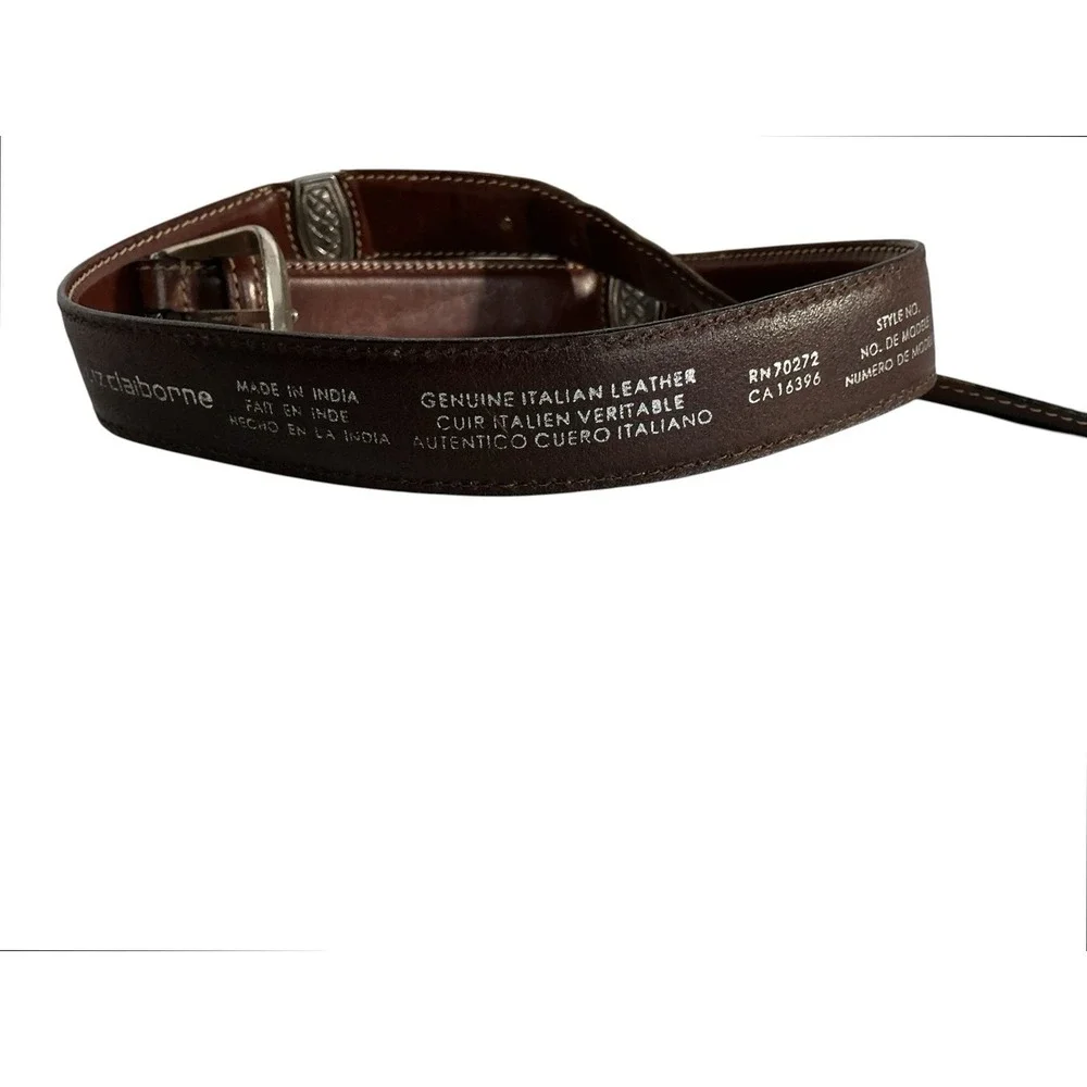 Vtg Liz Claiborne Brown Italian Leather  Belt With Silver Tone Medallions Sz Med
